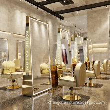 New Design Double Side Large Full Length Gold Styling Barber Shop Furniture Hairdressing Makeup Led Floor Beauty Salon Mirror